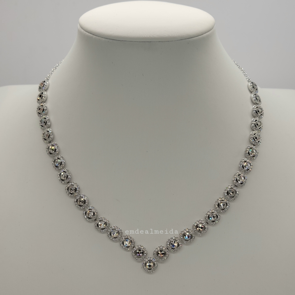 Swarovski Crystal Angelic V Square Cut Rhodium Plated Silver Tone Necklace